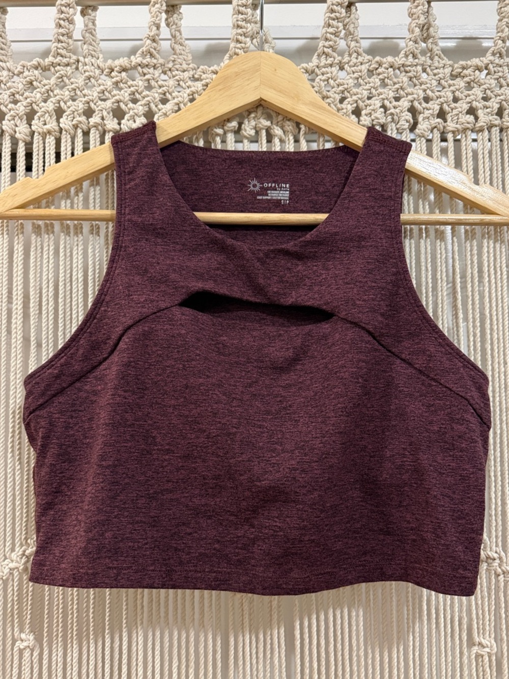 Offline by Aerie The Hugger Heathered Keyhole High Neck Crop Tank in Maroon